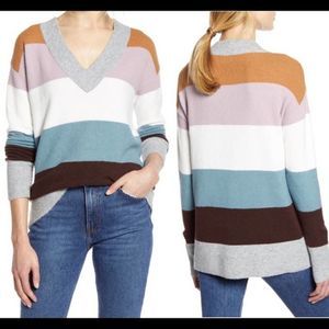 Halogen Atlantic-Pacific Women's Striped V-Neck Sweater Size XXL